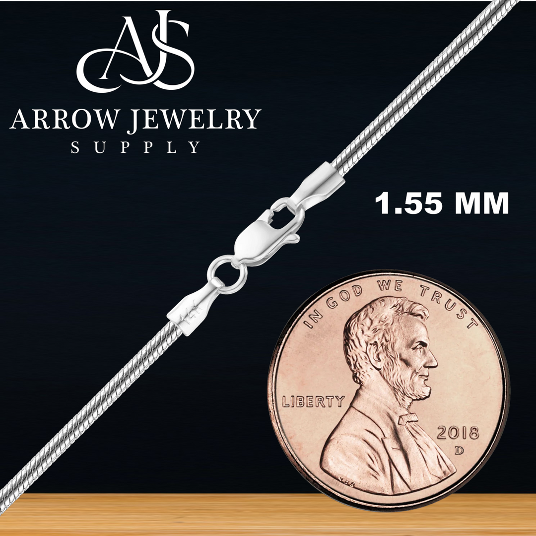 Solid 14K White Gold Round Snake Chain Necklace Made in any Custom Length
