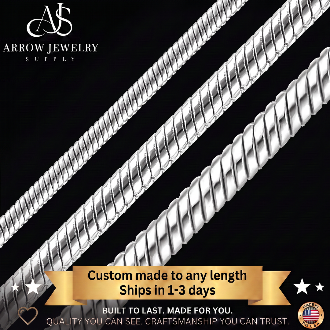 Solid 14K White Gold Round Snake Chain Necklace Made in any Custom Length