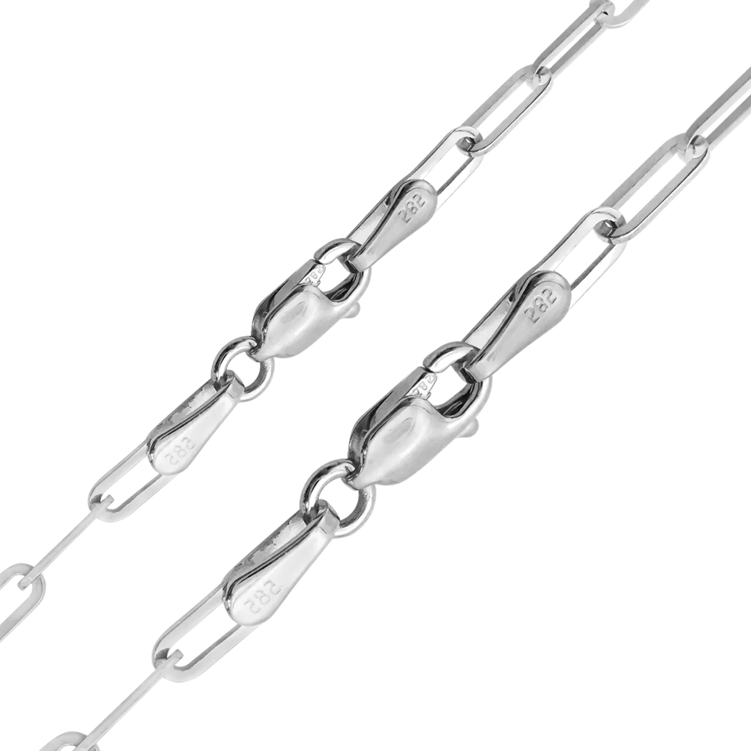 Solid 14K White Gold Paperclip Cable Link Chain Necklace - Custom Length
