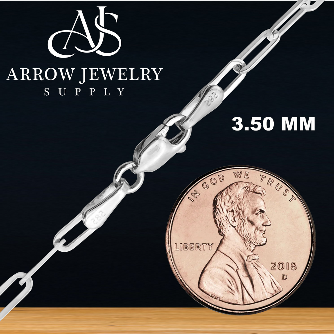 Solid 14K White Gold Paperclip Cable Link Chain Necklace - Custom Length