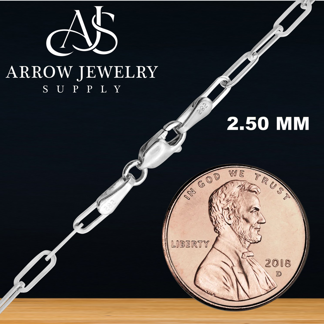 Solid 14K White Gold Paperclip Cable Link Chain Necklace - Custom Length