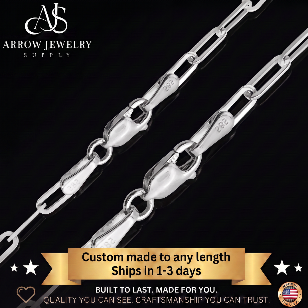 Solid 14K White Gold Paperclip Cable Link Chain Necklace - Custom Length