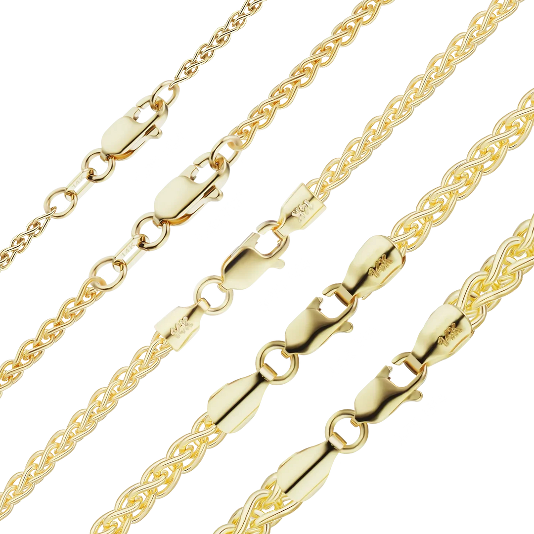 Solid 14K Yellow Gold Wheat Chain Necklace Made in any Custom Length