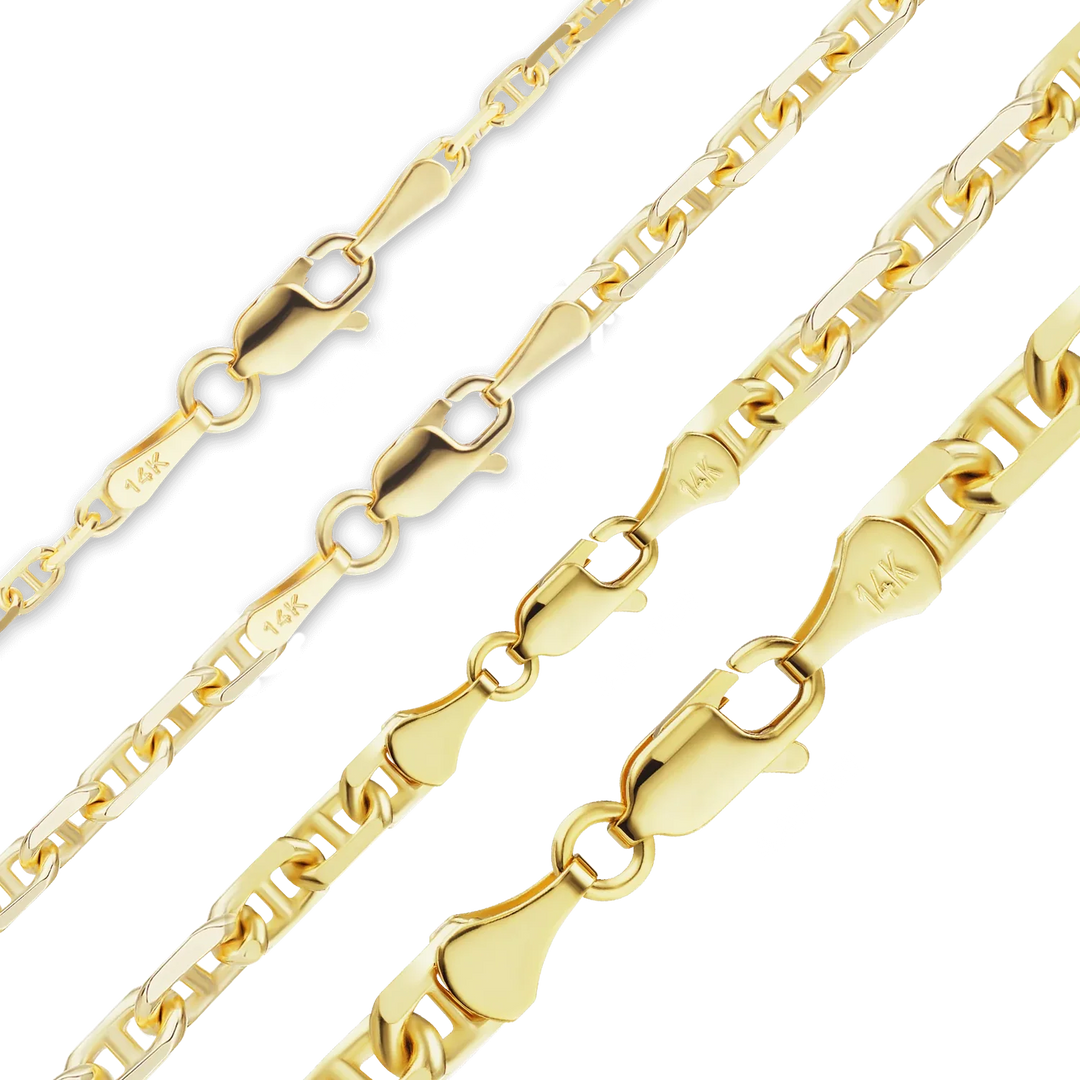 14K Yellow Gold Anchor Mariner Cable Link Chain Bracelet Solid Gold Not Plated