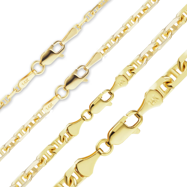 14K Yellow Gold Anchor Mariner Cable Link Chain Bracelet Solid Gold Not Plated