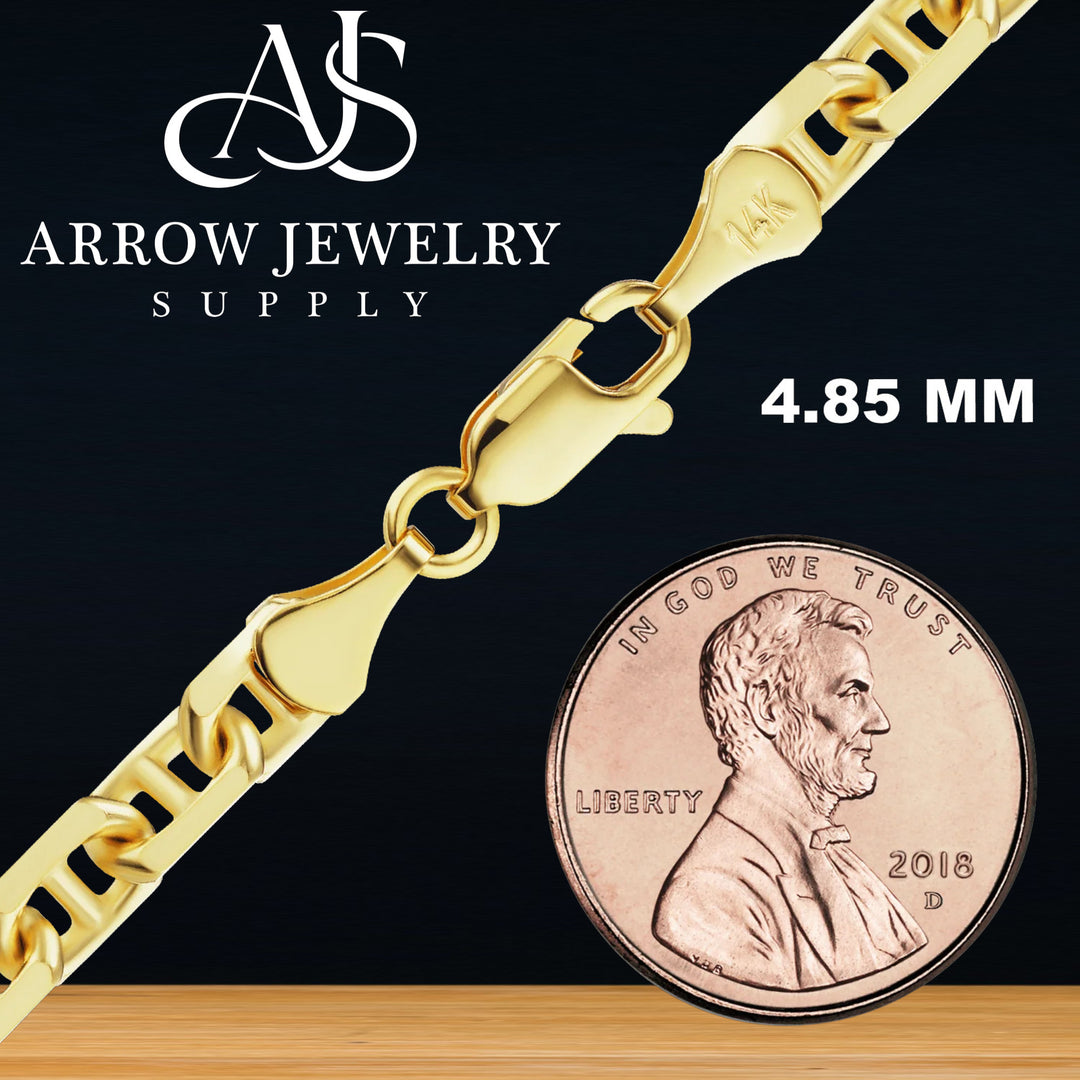 14K Yellow Gold Anchor Mariner Cable Link Chain Bracelet Solid Gold Not Plated