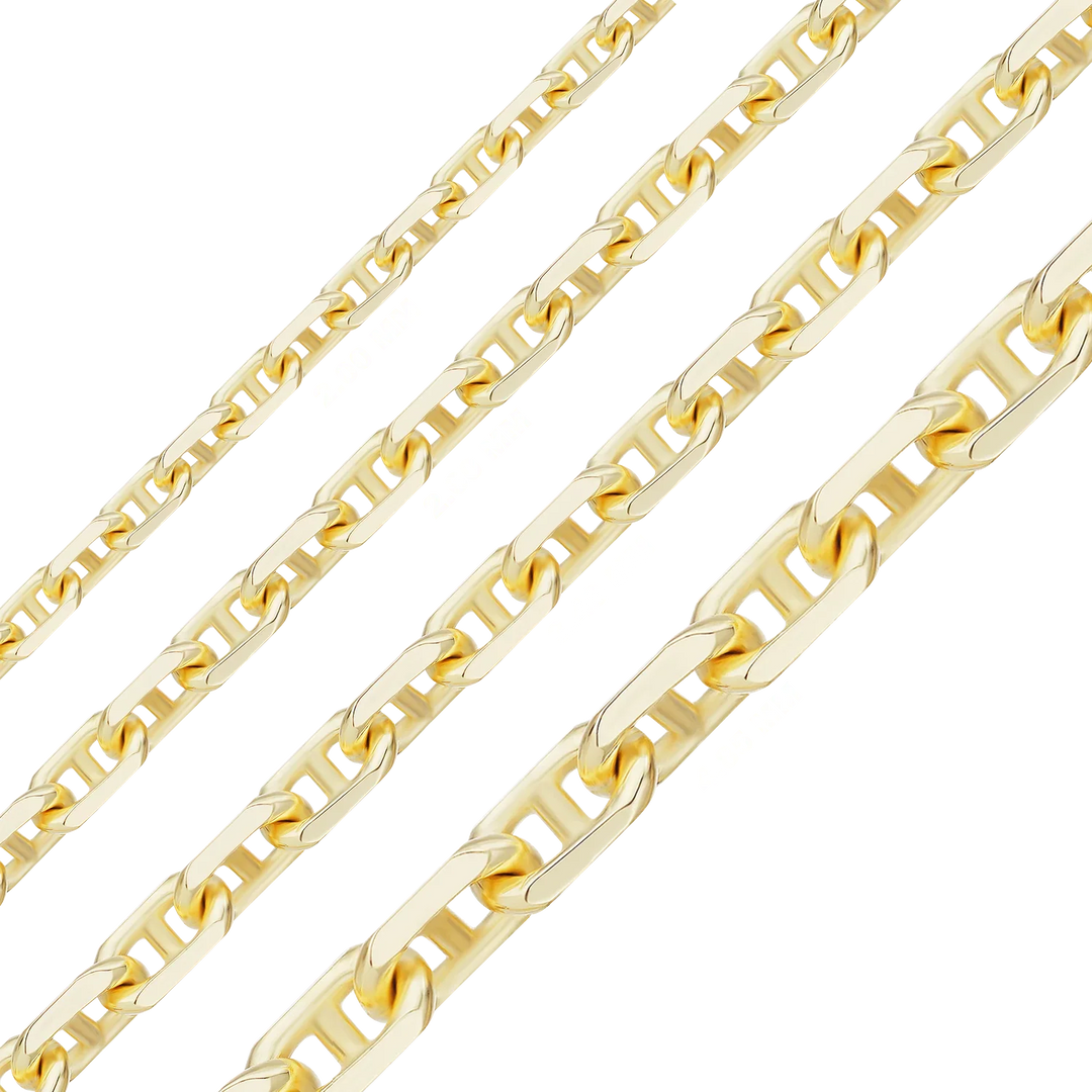 14K Yellow Gold Anchor Mariner Cable Link Chain Bracelet Solid Gold Not Plated