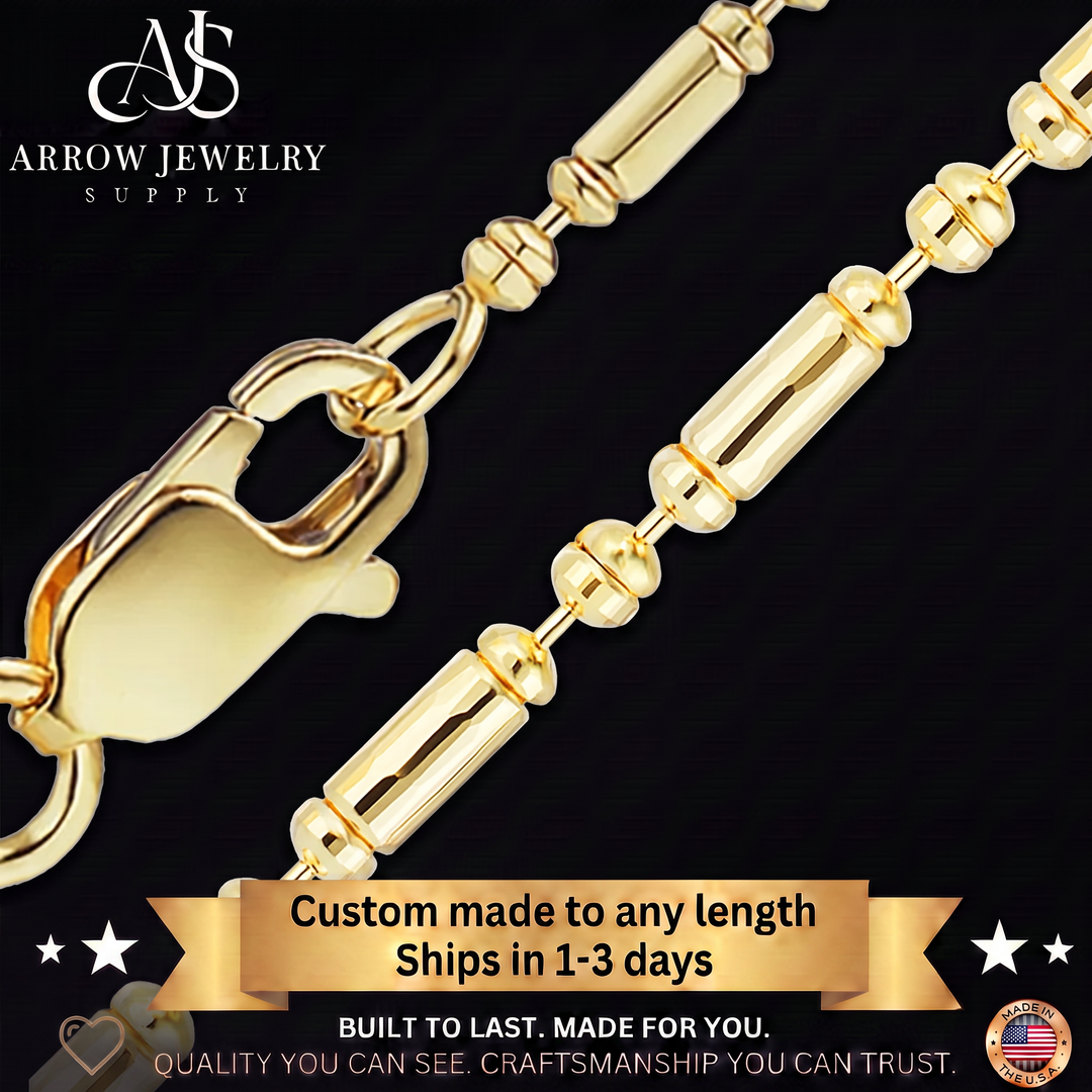 14K Yellow Gold Alternating Bead Ball Chain Bracelet Solid Gold Ball Bracelet
