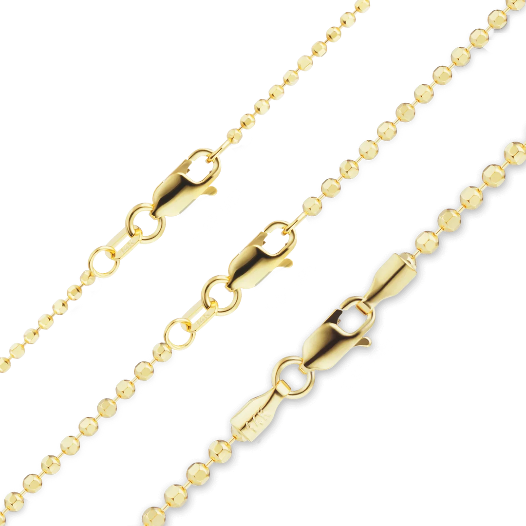 14K Yellow Gold Diamond Cut Round Ball Bead Bracelet Solid Gold Not Plated