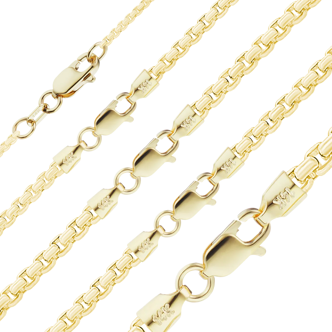 14K Yellow Gold Round Smooth Box Chain Bracelet Solid Gold Box Chain Not Plated