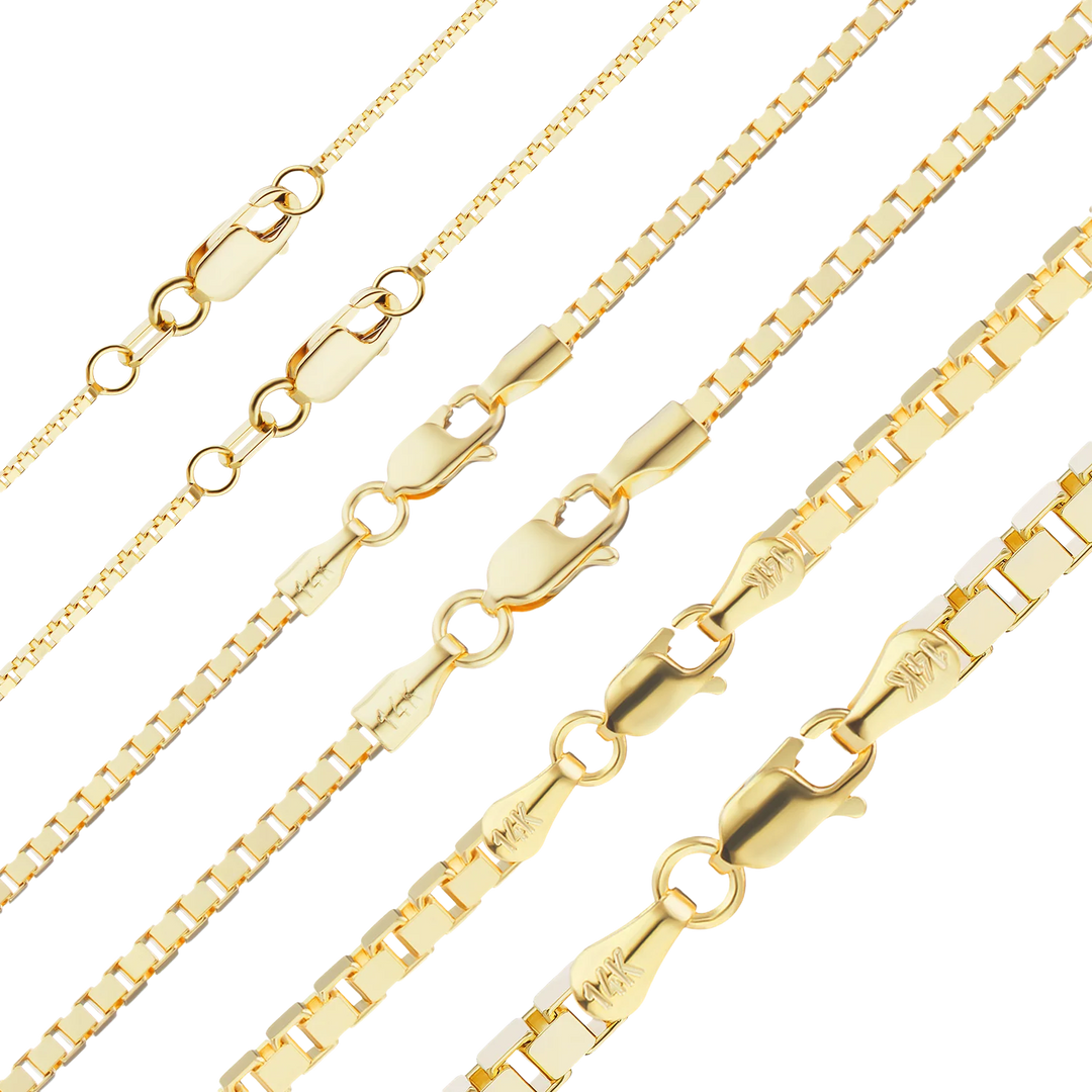 14K Yellow Gold Venetian Box Chain Bracelet Solid Not Plated