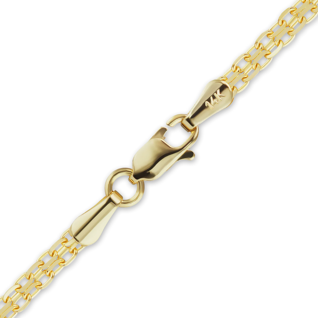 14K Yellow Gold Bizmark Link Chain Bracelet Solid Gold Bismarck Not Plated