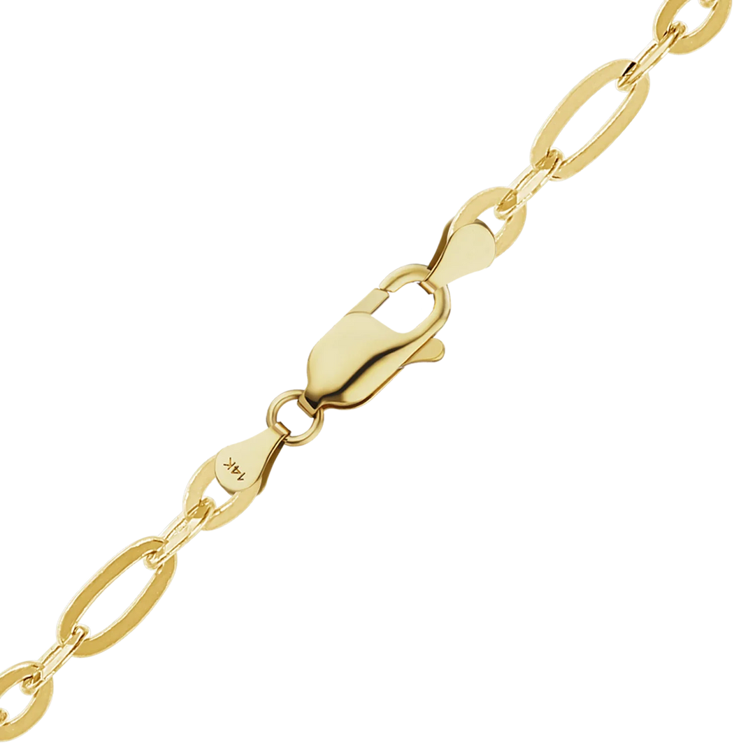 14K Yellow Gold Diamond Cut Cable Figaro Link Chain Bracelet Solid Gold
