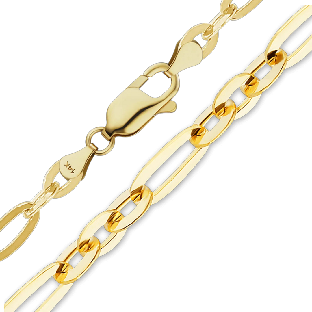 14K Yellow Gold Diamond Cut Cable Figaro Link Chain Bracelet Solid Gold