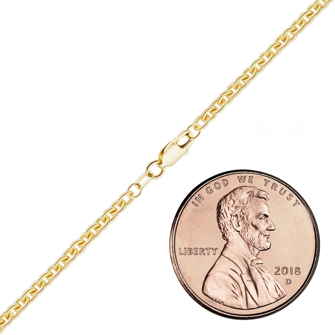 14K Yellow Gold Heavy Round Cable Link Chain Bracelet Solid Gold Not Plated