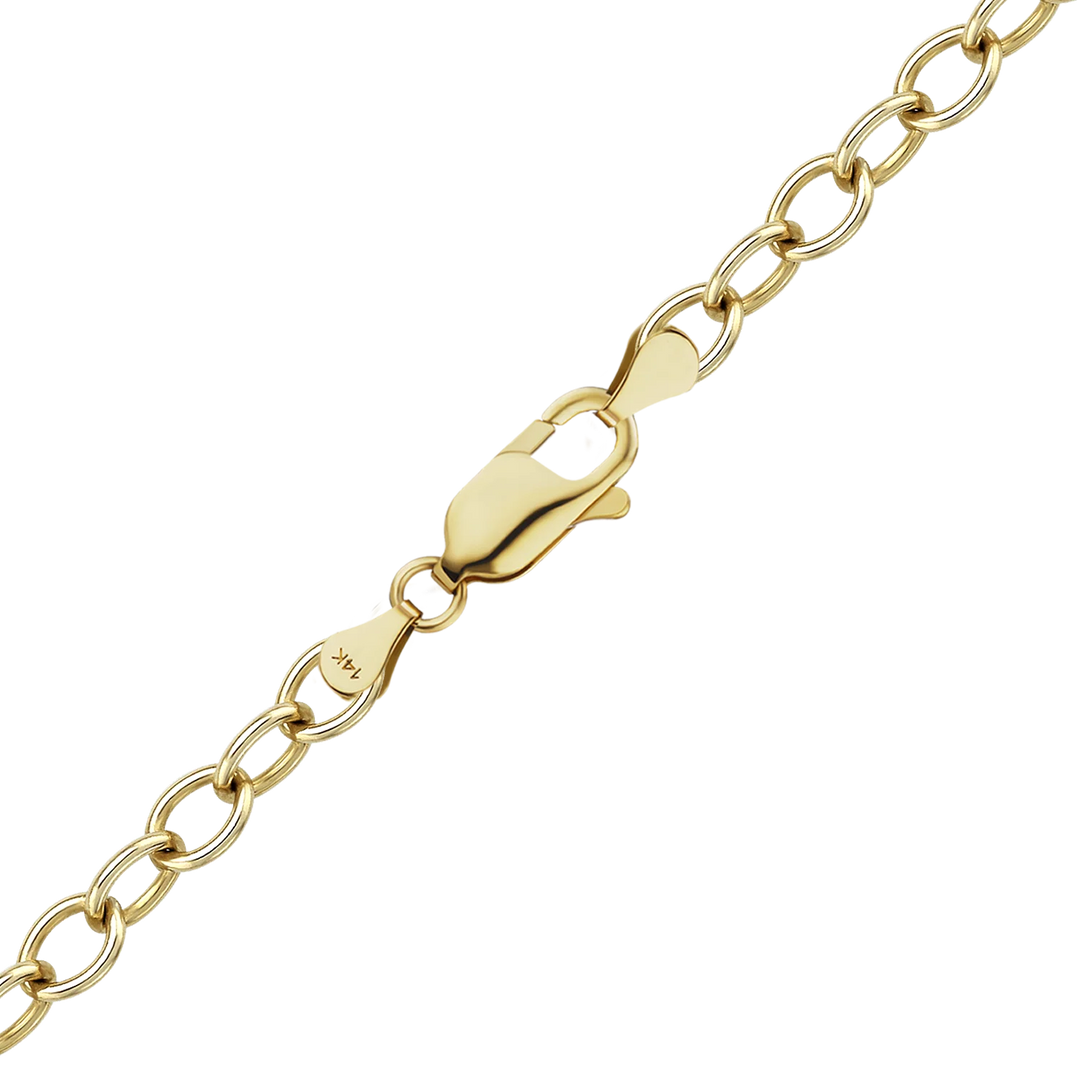 14K Yellow Gold Light Round Cable Link Chain Bracelet Solid Gold Not Plated