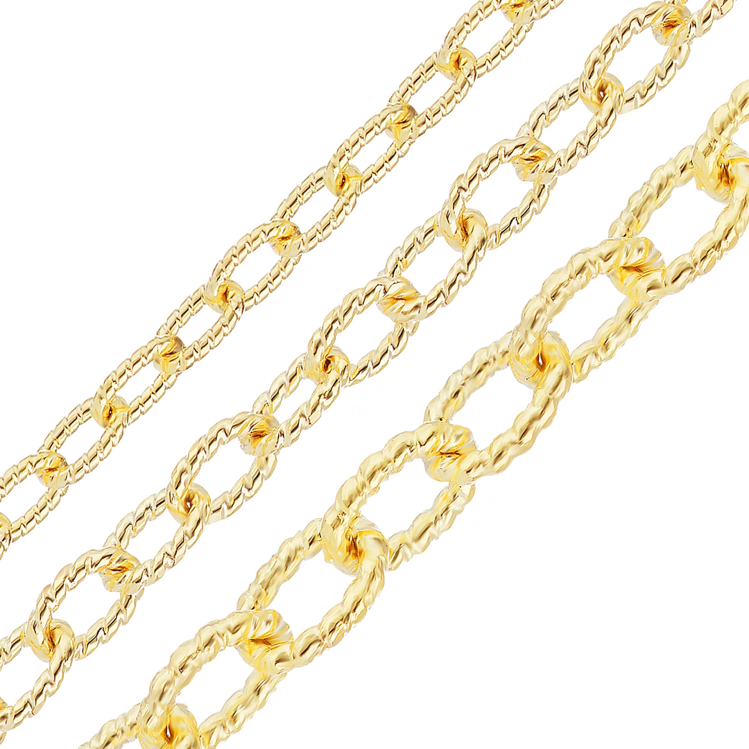 14K Yellow Gold Textured Cable Link Chain Bracelet Solid Gold Not Plated