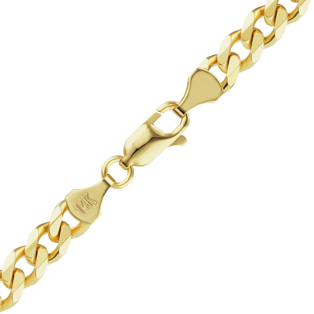 14K Yellow Gold Semi-Solid Curb Cuban Link Chain Bracelet Hollow Not Plated