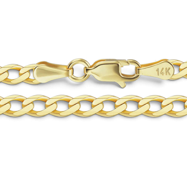 14K Yellow Gold Light Curb Cuban Link Chain Bracelet Solid Gold Not Plated