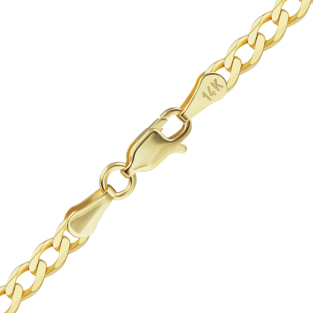 14K Yellow Gold Light Curb Cuban Link Chain Bracelet Solid Gold Not Plated