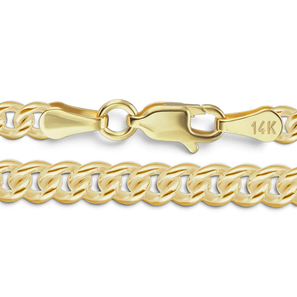 14K Yellow Gold Medium Round Curb Link Chain Bracelet Solid Gold Not Plated