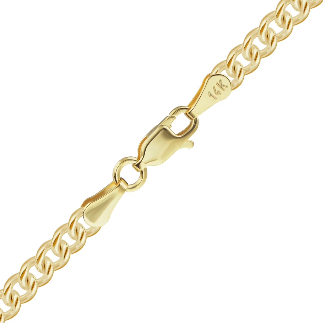 14K Yellow Gold Medium Round Curb Link Chain Bracelet Solid Gold Not Plated