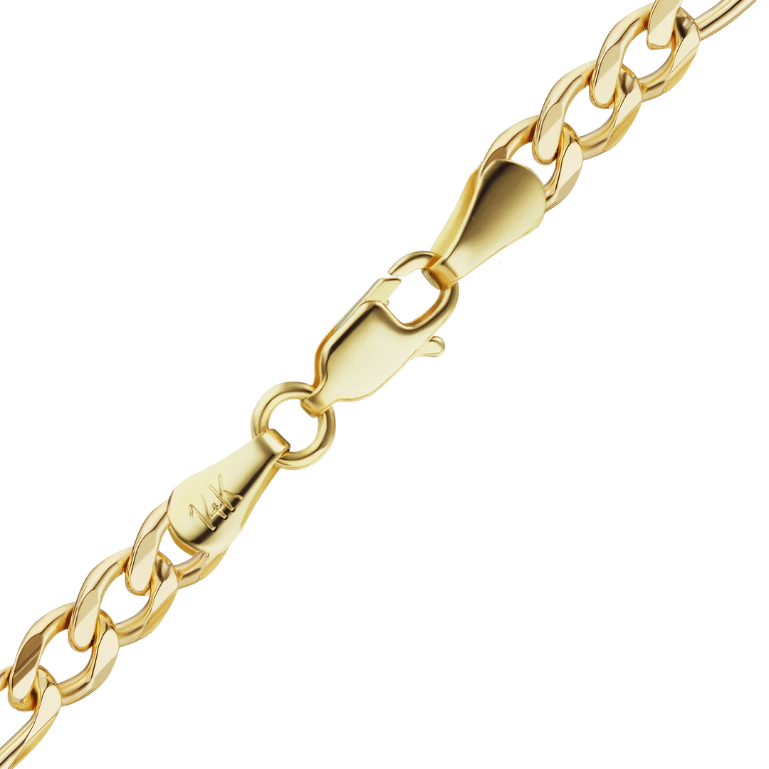14K Yellow Gold Semi-Solid Classic Figaro Link Chain Bracelet Not Plated