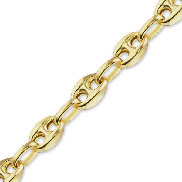 14K Yellow Gold Classic Puffed Mariner Anchor Link Bracelet Semi-Solid
