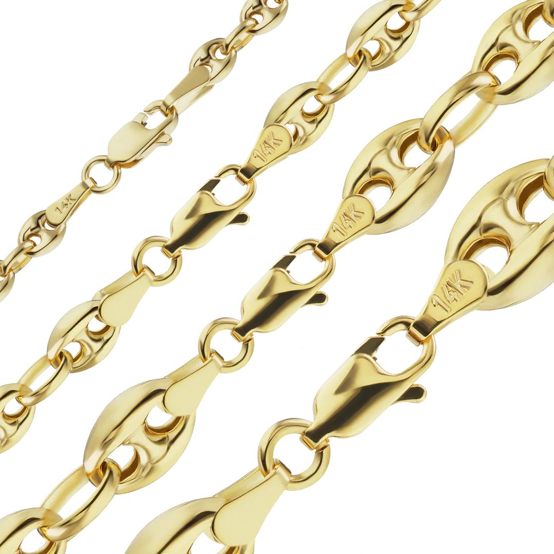 14K Yellow Gold Classic Puffed Mariner Anchor Link Bracelet Semi-Solid