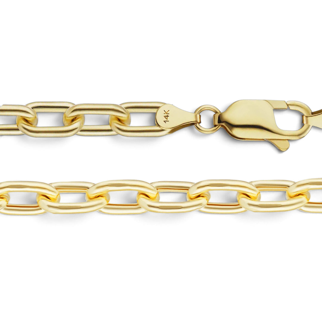 14K Yellow Gold Elongated Cable Link Chain Bracelet Semi-Solid Not Plated