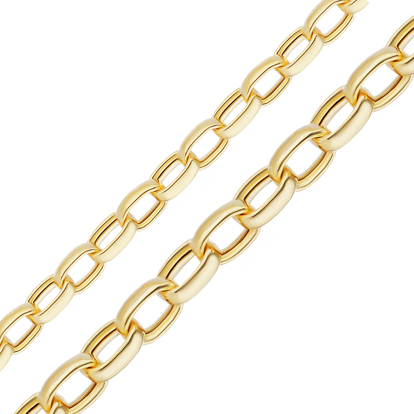 14K Yellow Gold Oval Rolo Link Chain Bracelet Semi-Solid Not Plated