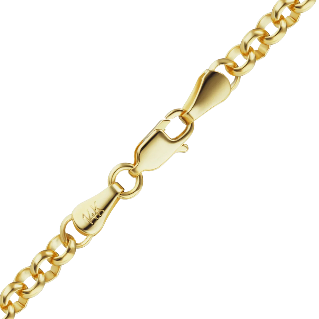 14K Yellow Gold Round Rolo Link Chain Bracelet Semi-Solid Not Plated