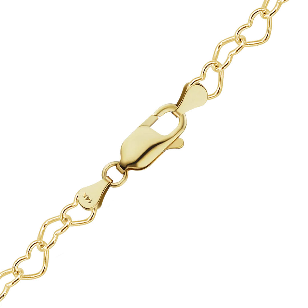 14K Yellow Gold Classic Heart Link Chain Bracelet Solid Gold Not Plated