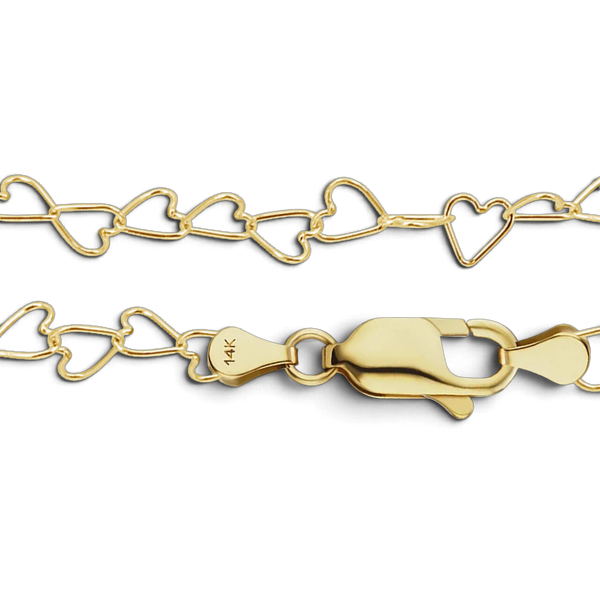 14K Yellow Gold Tall Heart Link Bracelet Solid Gold Not Plated