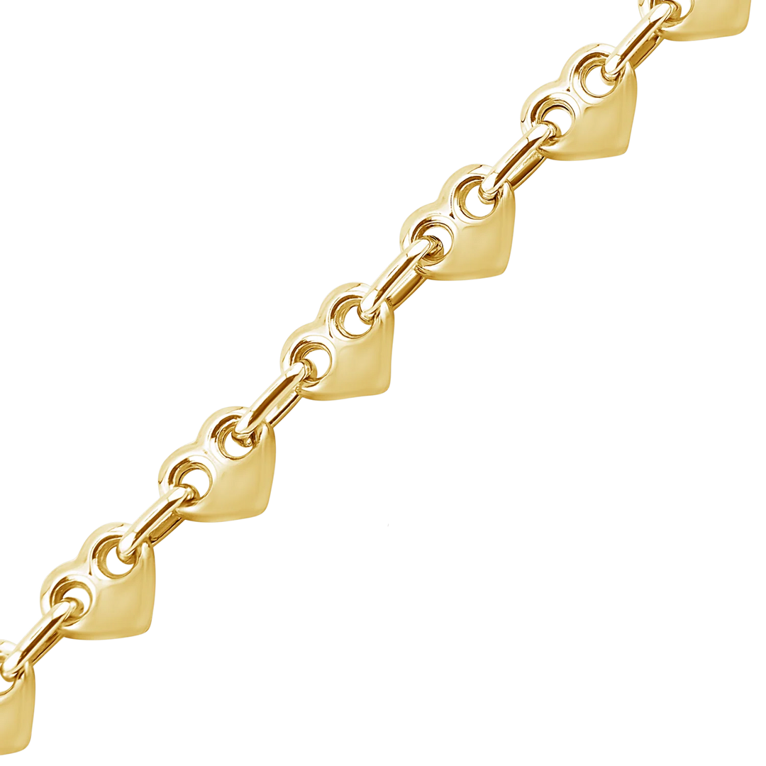 14K Yellow Gold Puffed Heart Bracelet Semi-Solid Not Plated