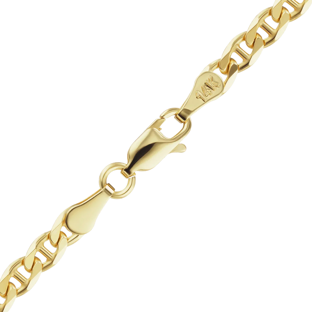 14K Yellow Gold Mariner Anchor Curb Link Bracelet Solid Gold Nautical Not Plated
