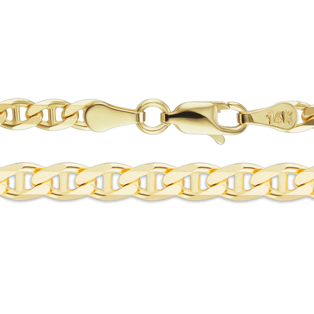 14K Yellow Gold Mariner Anchor Curb Link Bracelet Solid Gold Nautical Not Plated