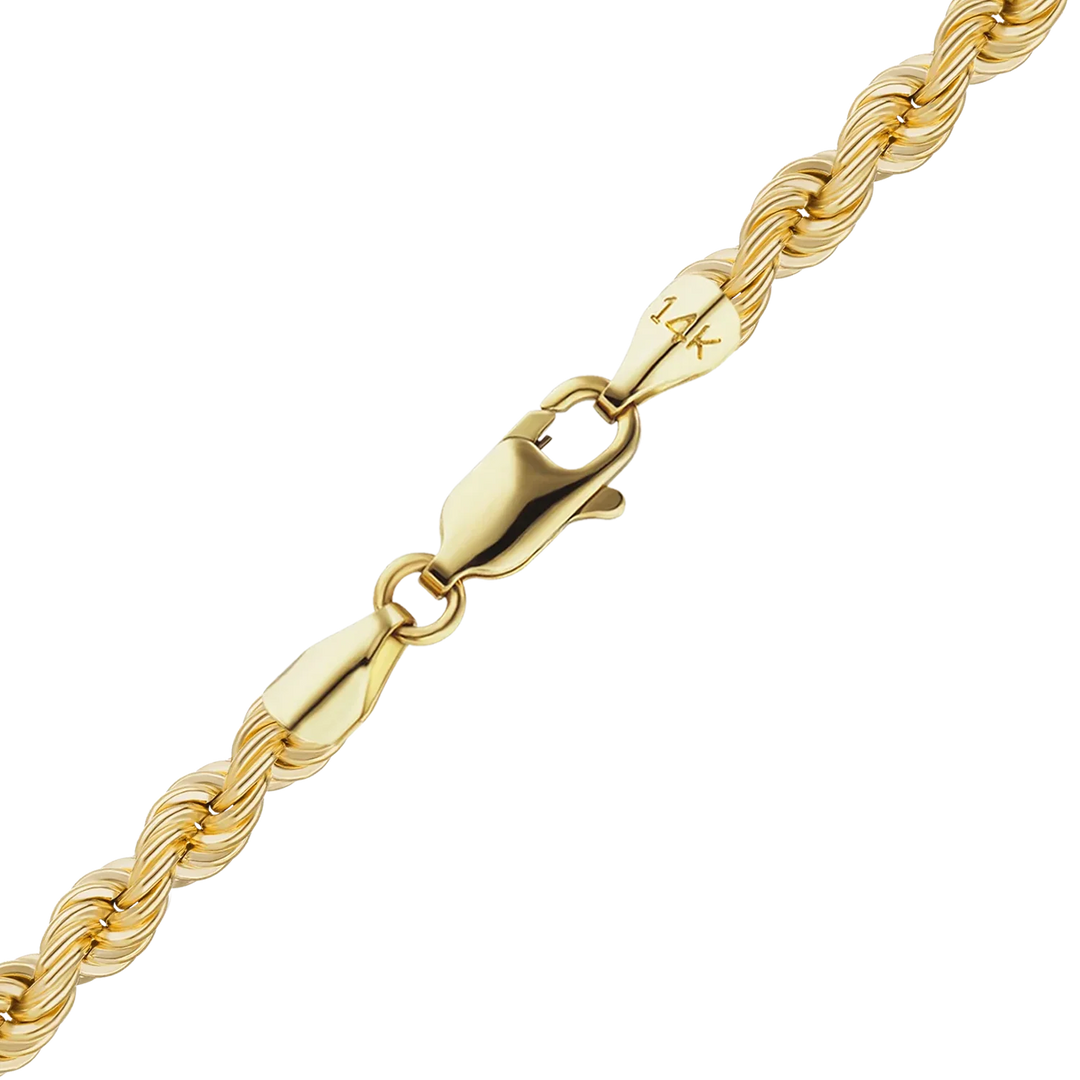 14K Yellow Gold Handmade Solid Rope Chain Bracelet Twisted Not Plated
