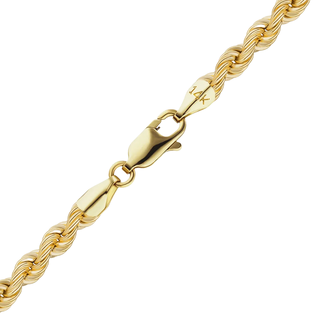 14K Yellow Gold Handmade Rope Chain Bracelet Semi-Solid Not Plated
