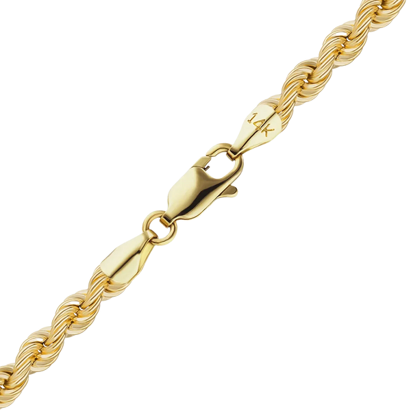 14K Yellow Gold Handmade Rope Chain Bracelet Semi-Solid Not Plated