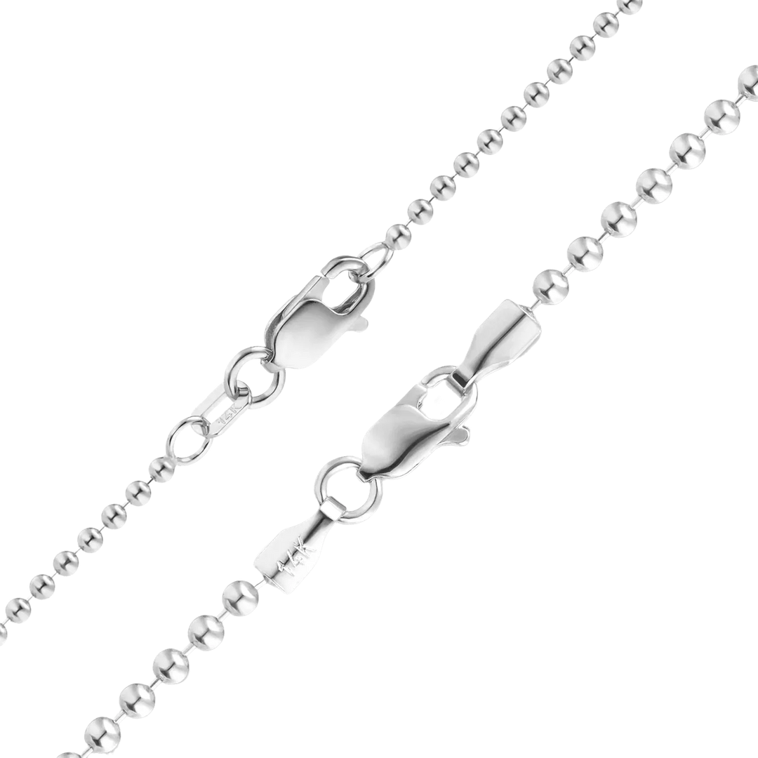 14K White Gold Round Ball Bead Chain Bracelet Solid Gold Not Plated