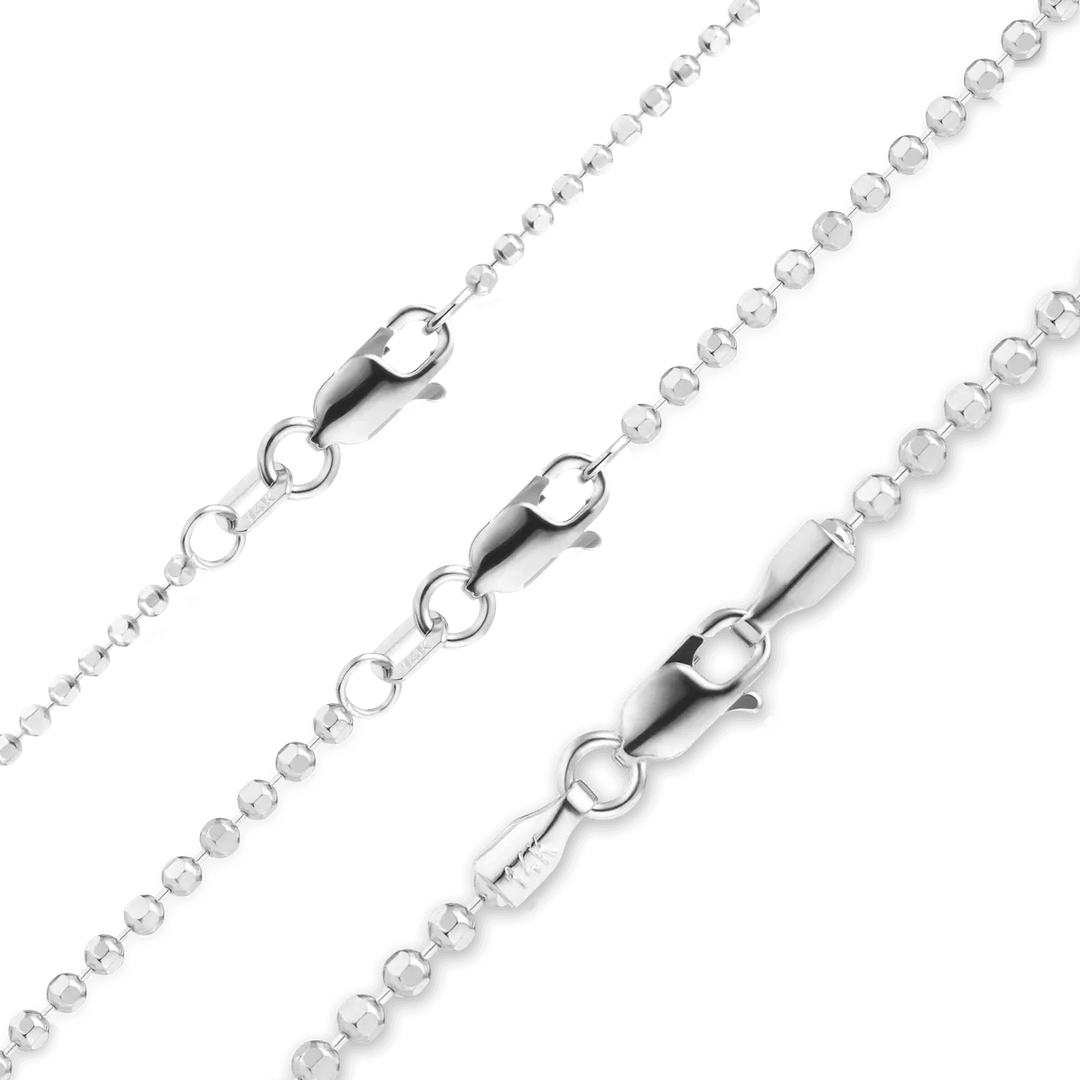 14K White Gold Diamond Cut Round Ball Bead Bracelet Solid Gold Not Plated