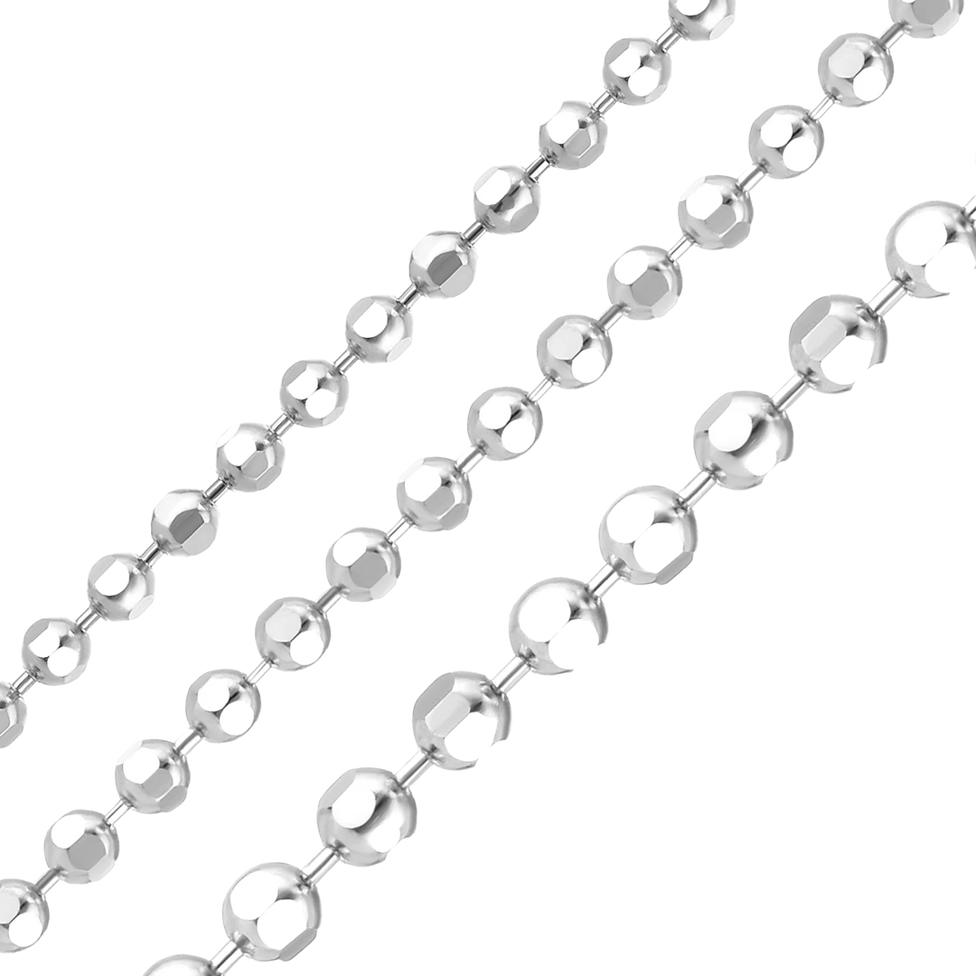 14K White Gold Diamond Cut Round Ball Bead Bracelet Solid Gold Not Plated