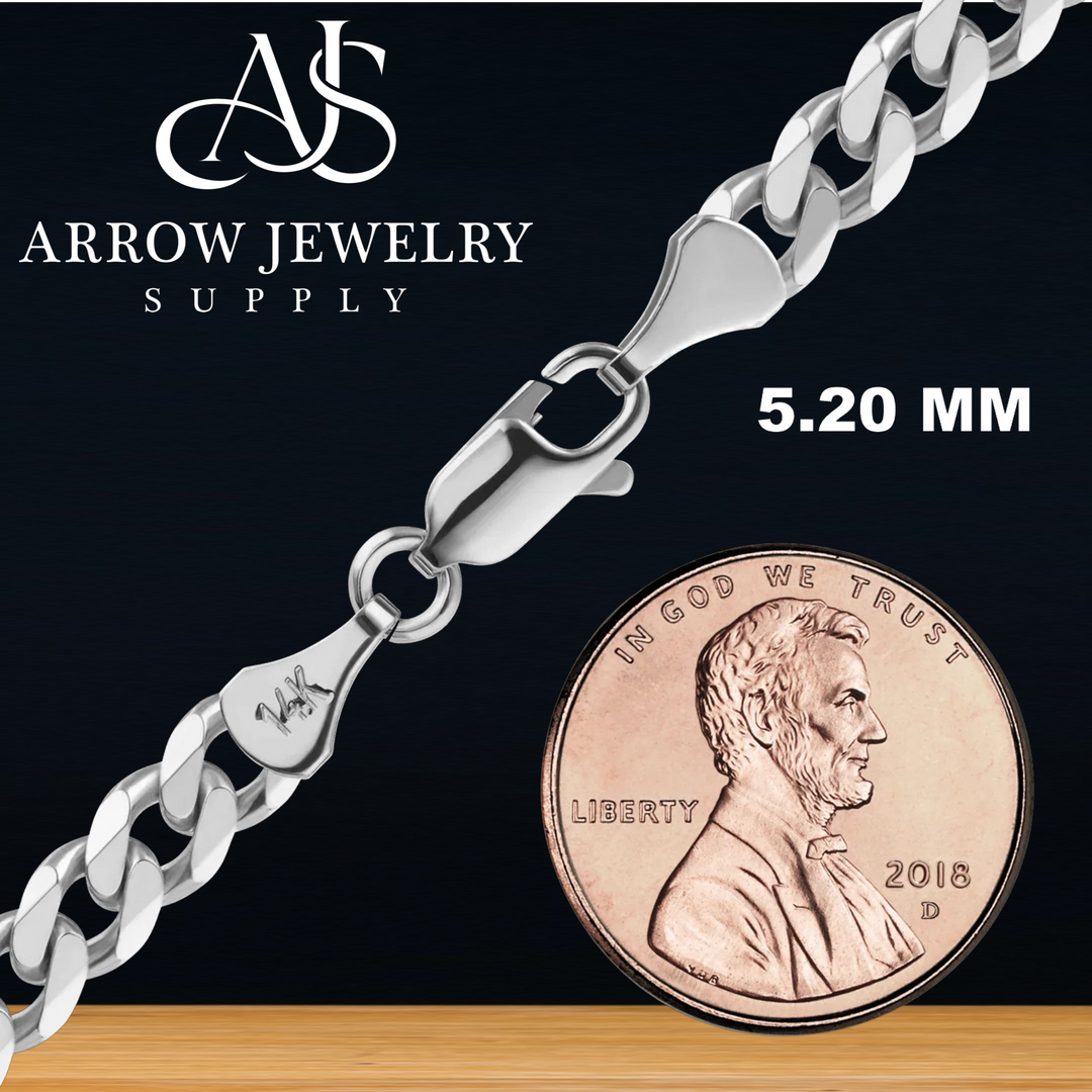 14K White Gold Cuban Curb Link Chain Bracelet Solid Gold Classic Link