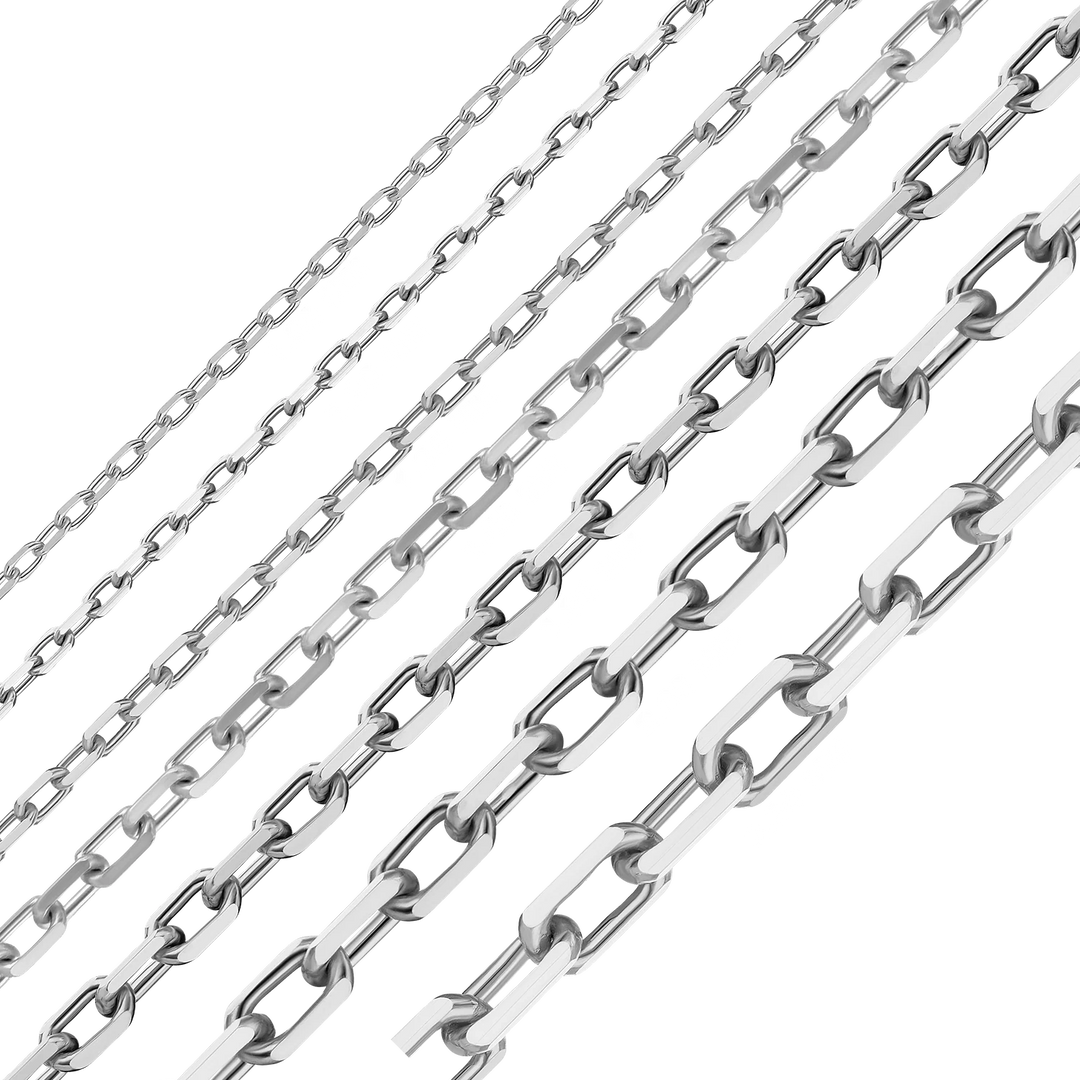 14K White Gold Elongated Diamond Cut Cable Link Chain Bracelet