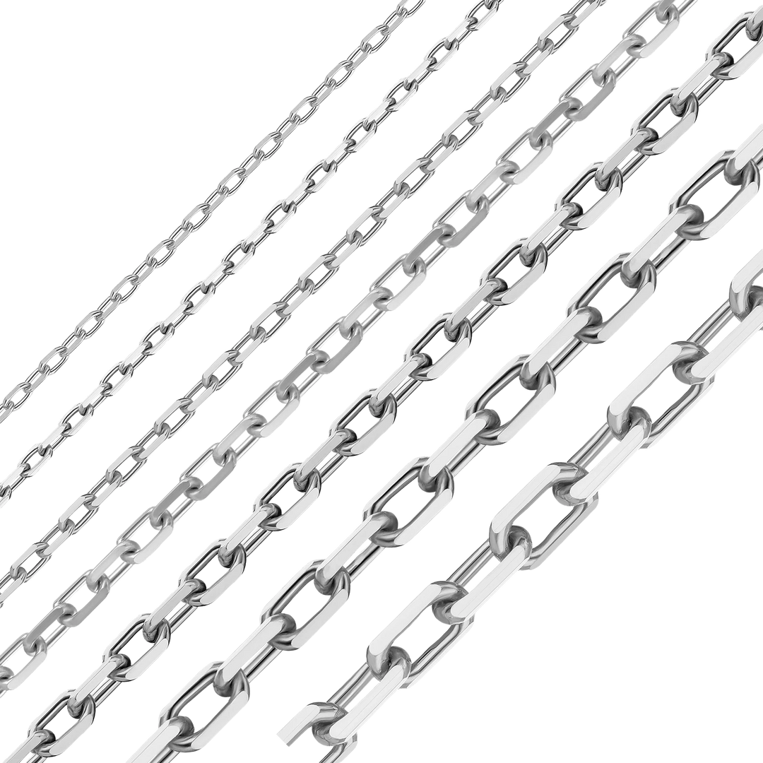 14K White Gold Elongated Diamond Cut Cable Link Chain Bracelet