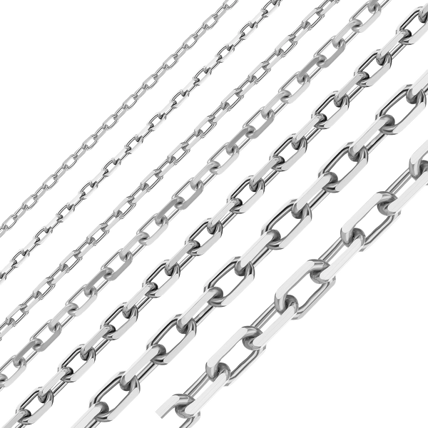 14K White Gold Elongated Diamond Cut Cable Link Chain Bracelet