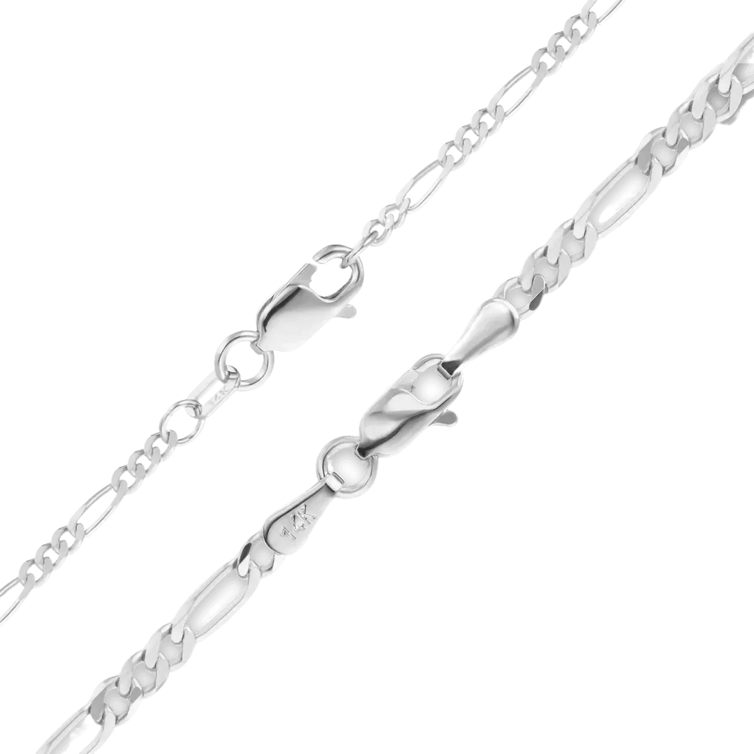 14K White Gold Classic Figaro Link Chain Bracelet Solid Gold Not Plated