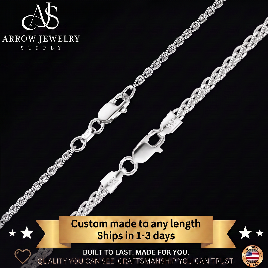 14K White Gold Wheat Chain Bracelet Solid Gold Spiga Not Plated