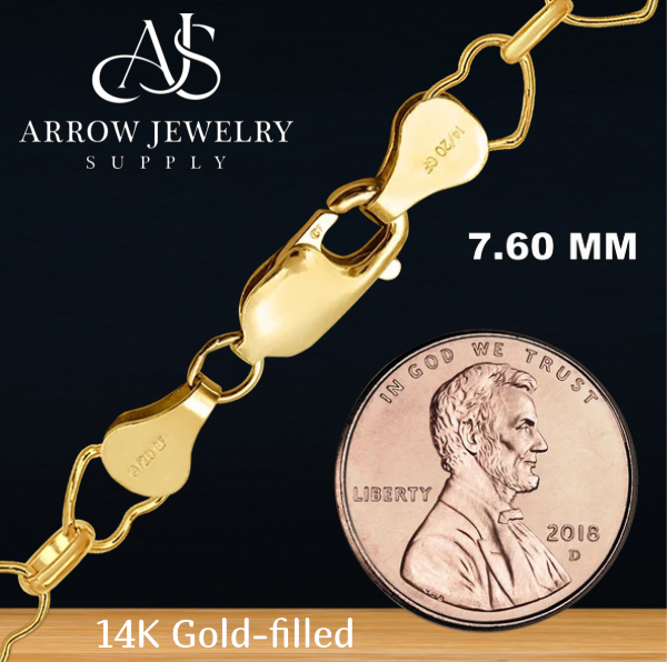 14K Gold-filled Alternating Heart Link Chain Necklace